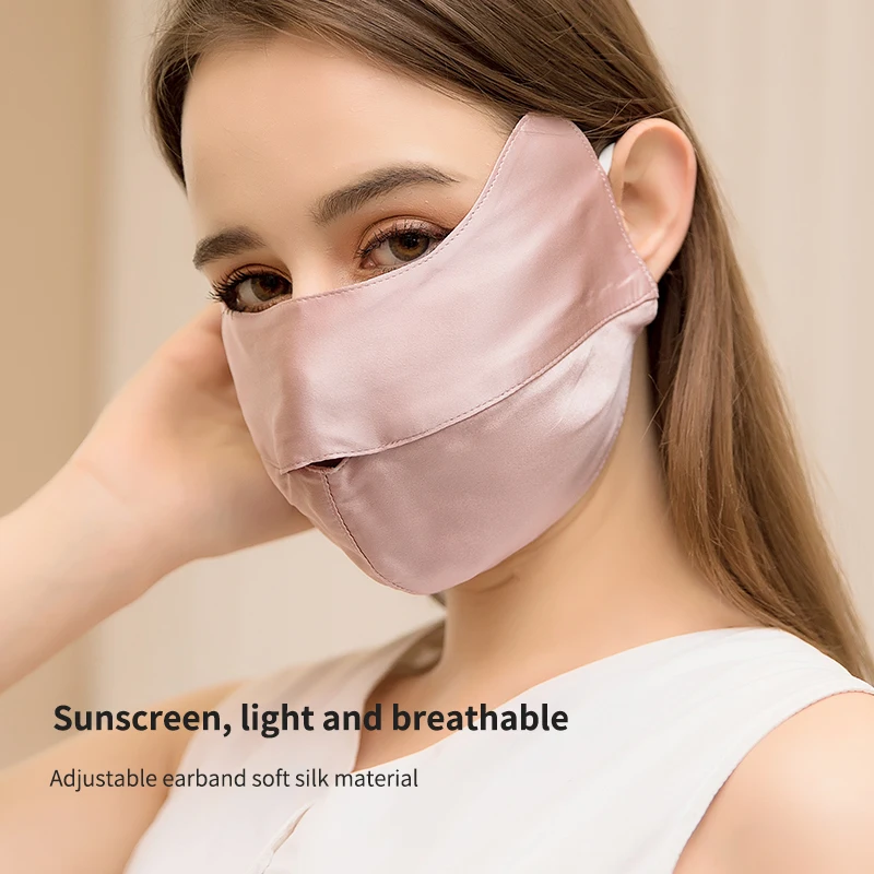 Máscara de seda feminino anti ultravioleta respirável protetor solar máscara de seda amoreira proteção para os olhos proteção facial completa verão s