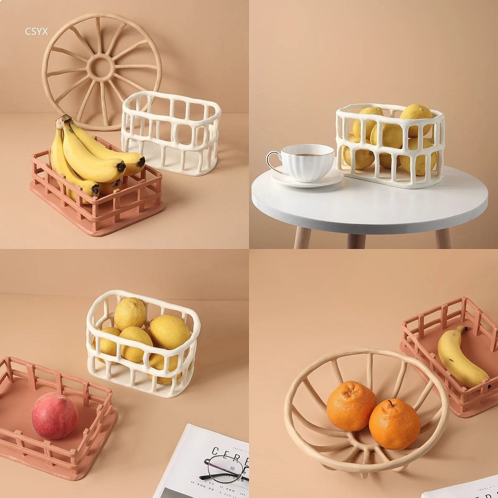 Vintage Morandi Fruit Bowl Tray for Living Room Coffee Table Hollow Storage Decorative Creative Home Decor Fruit Basket