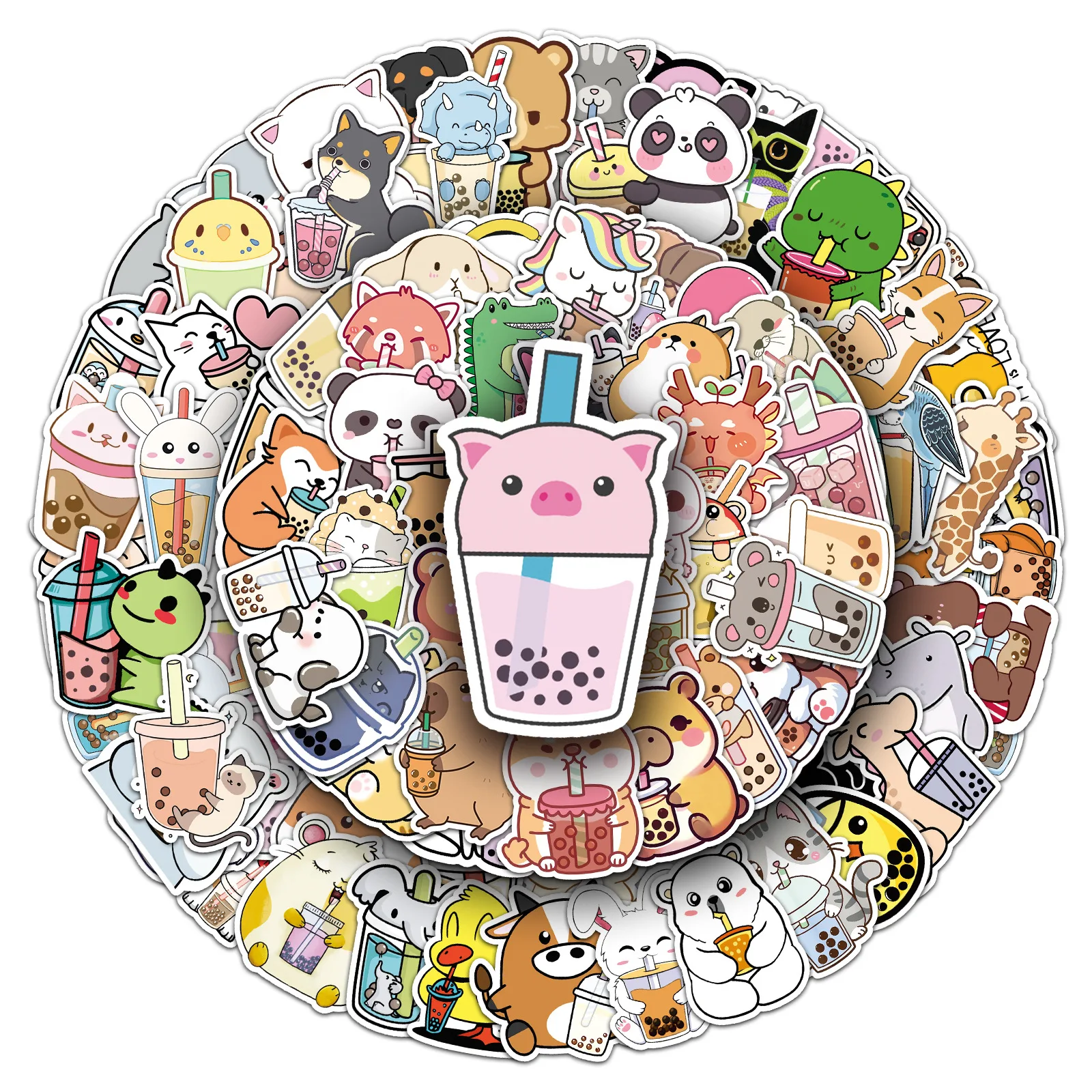 

10/50PCS pet drinking milk tea stickers cute animal waterproof decorative refrigerator computer storage box stickers Kids Toy