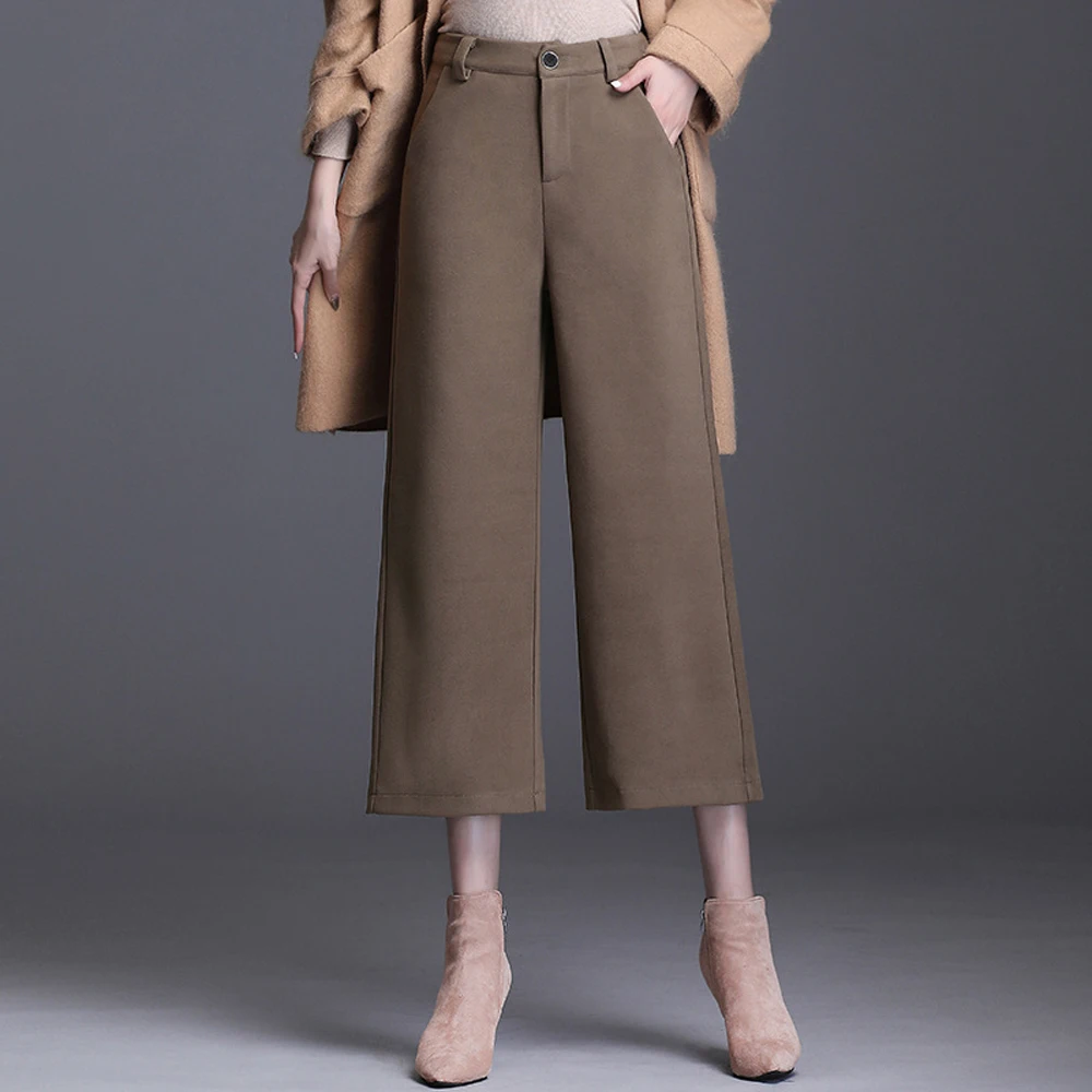 

Korean style camel colored wide leg pants for women's autumn and winter new style solid color fashionable plus size casual pants