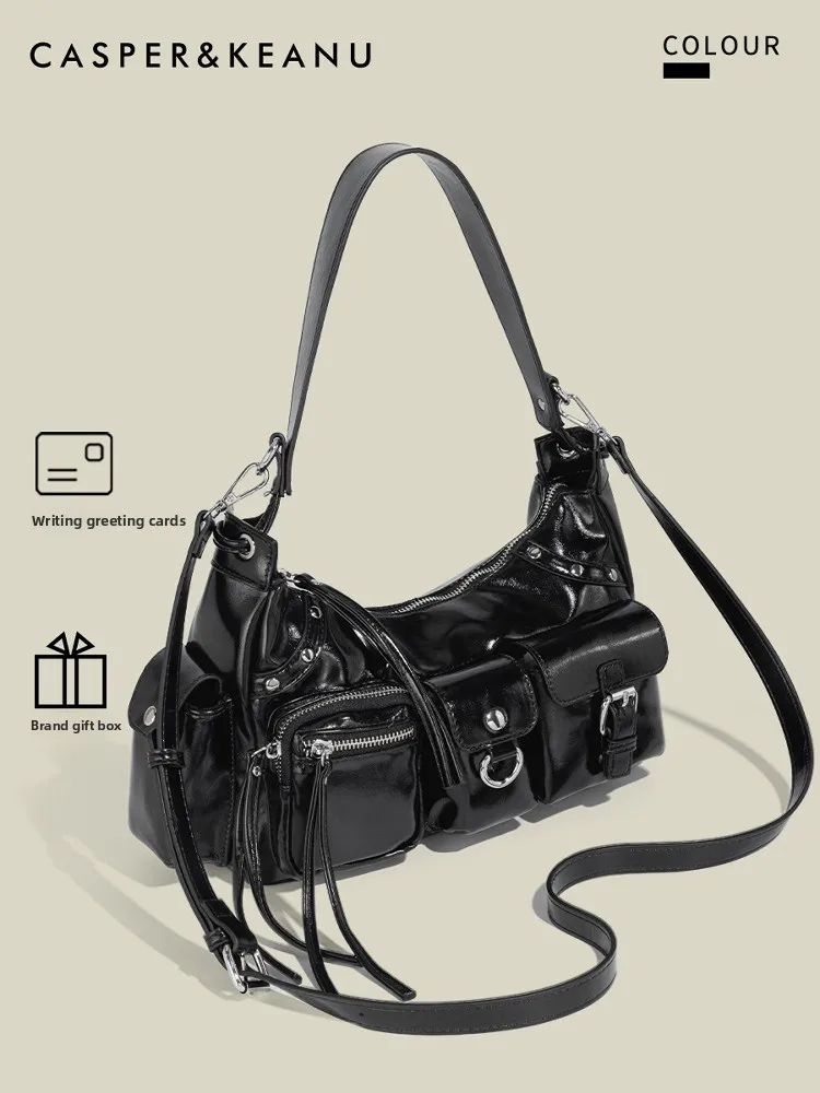 

CasperKeanu Original Biker Underarm Bag Women's Commuter Crossbody Bag Spicy Girl Sle Soft PU Leather Large Capaci