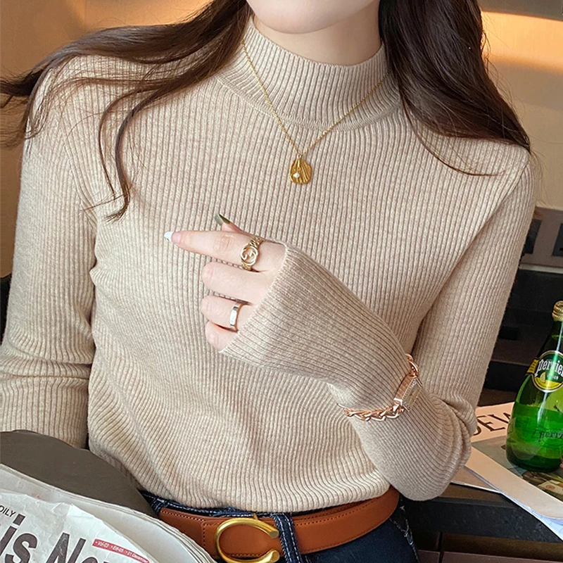 Half High Neck Knitted Sweater 2024 New Item Slimming Pullover Knitted Sweater Women\'s Autumn and Winter Inner Wear Sweater Tops