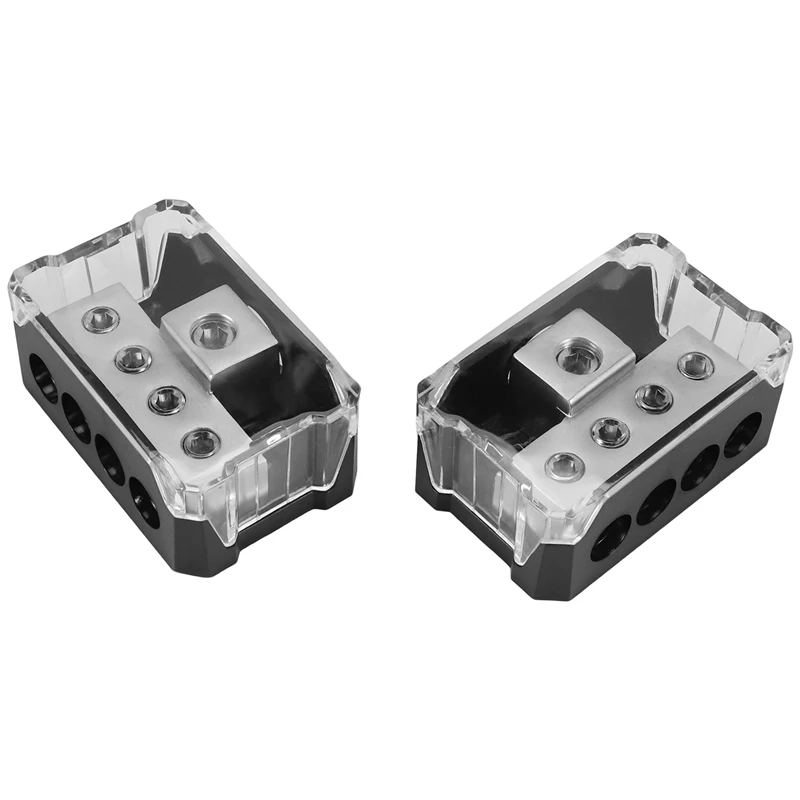 4Way Power Distribution Block 0/2/4 AWG Gauge In 4/8/10 Gauge Out Car Audio Connecting For Audio Splitter X2(1 In 4 Out)