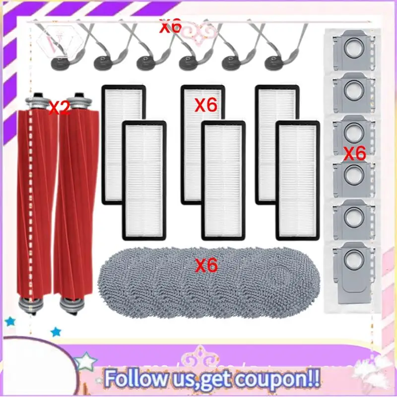 

Комплект для замены A50F для Roborock QR 798, QR 598, QV 35A: основная и боковые щетки, HEPA-фильтр, салфетка для уборки, мешок для сбора пыли