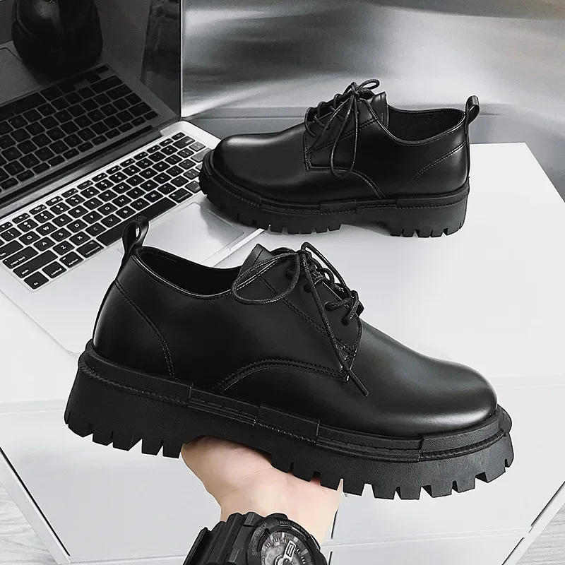 Men Low Shoes for Men Thick Bottom Punk British Style Design Platform Black Lace Up Casual Loafer Shoes Zapatillas Hombre