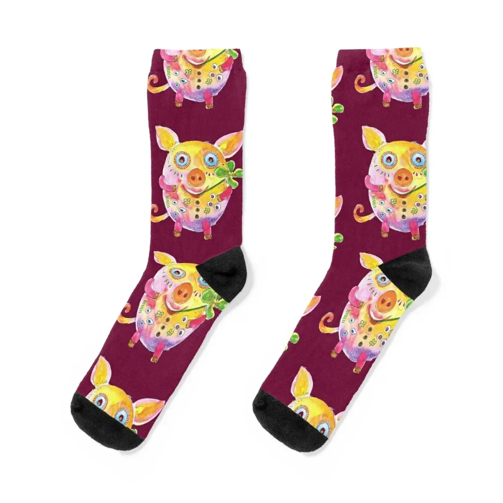 

Lucky pig 2 Socks floral Antiskid soccer Socks For Women Men's