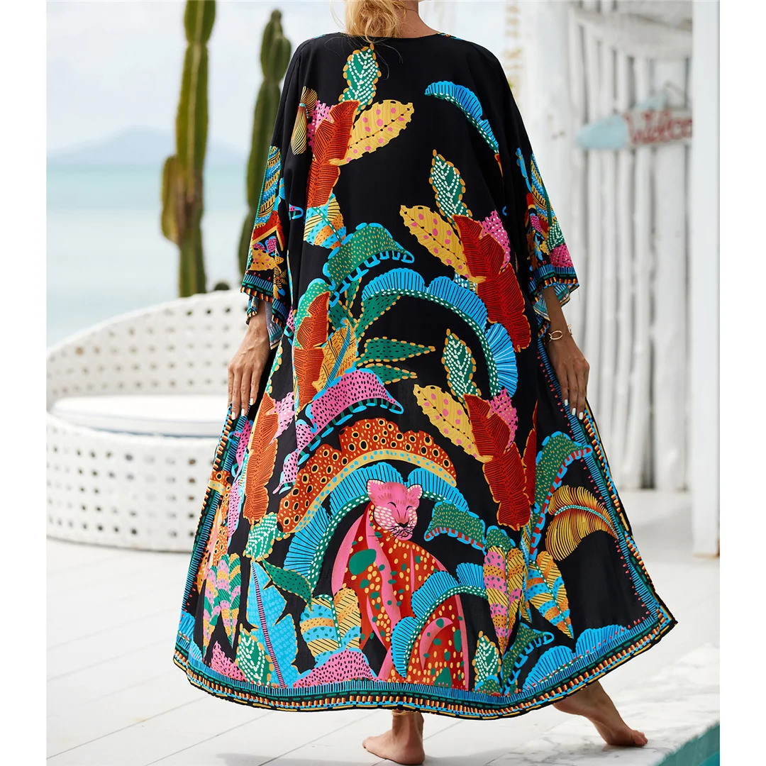 13 Farben, bedruckt, mit Gürtel, gehäkelte Tunika, Strandkleid, Strandmode, Strandbekleidung, Strandüberwurf, Damen, V7201 – Detail 7