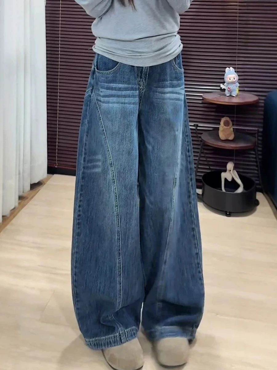 

plus Size High Waist American Style Denim Jeans Women Summer Loose Wide Leg Pants Straight Cut for Pear Shaped Body