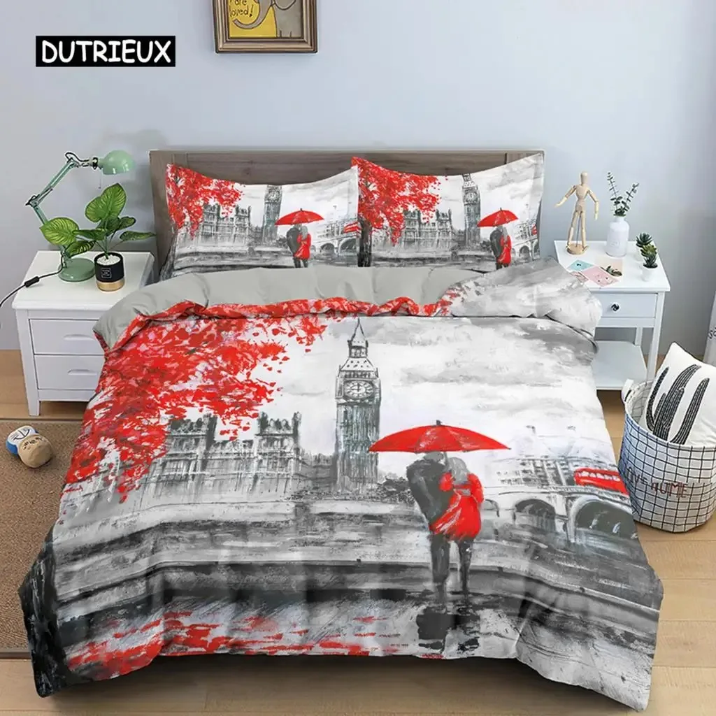 

Paris Eiffel Tower Print Bedding Set Luxury Duvet Cover Set Pillowcase Microfiber Queen King Full Home Textile Bedding Clothes