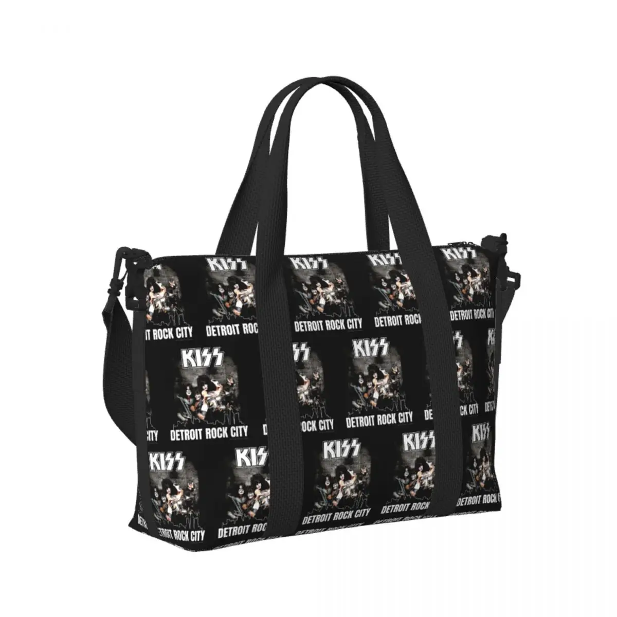 

Custom Kiss Band Detroit Rock City Beach Travel Bag Large Capacity Tote Bags for Gym Yoga Women Shopping Duffle Shoulder Bag