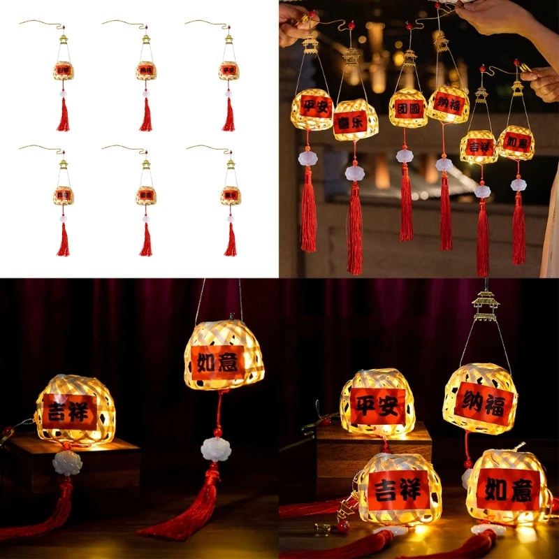 DIY Festival Lantern Mid-Autumn Festival Handmade Lantern Bamboo Frame LED Light Chinese Lantern Festival Light Home