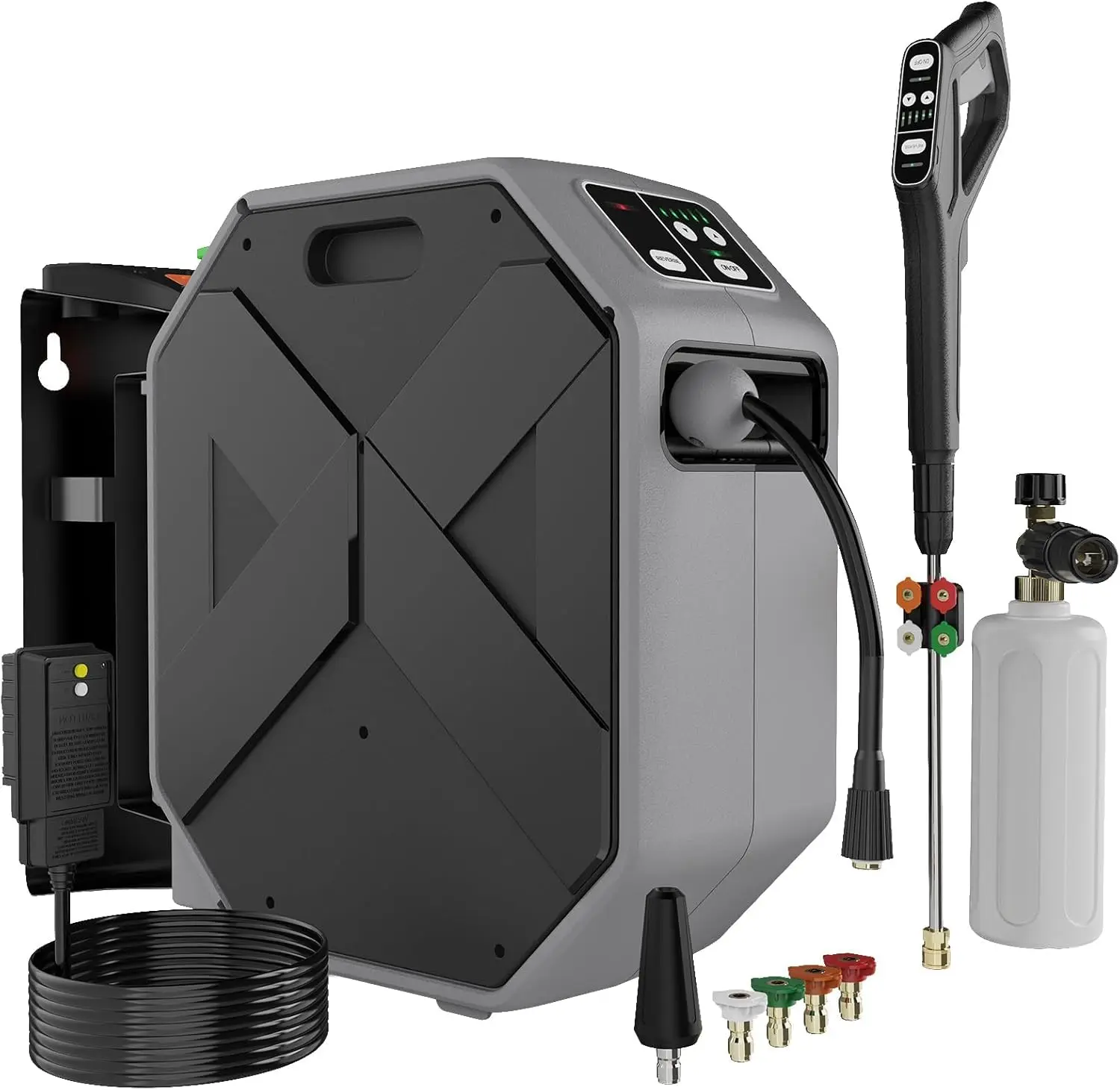 

Wall Mounted Pressure Washer - 5000 PSI 3.6 GPM Electric Power Washer with 100FT Retractable Hose, 5-Stage Adjustable Pressure,