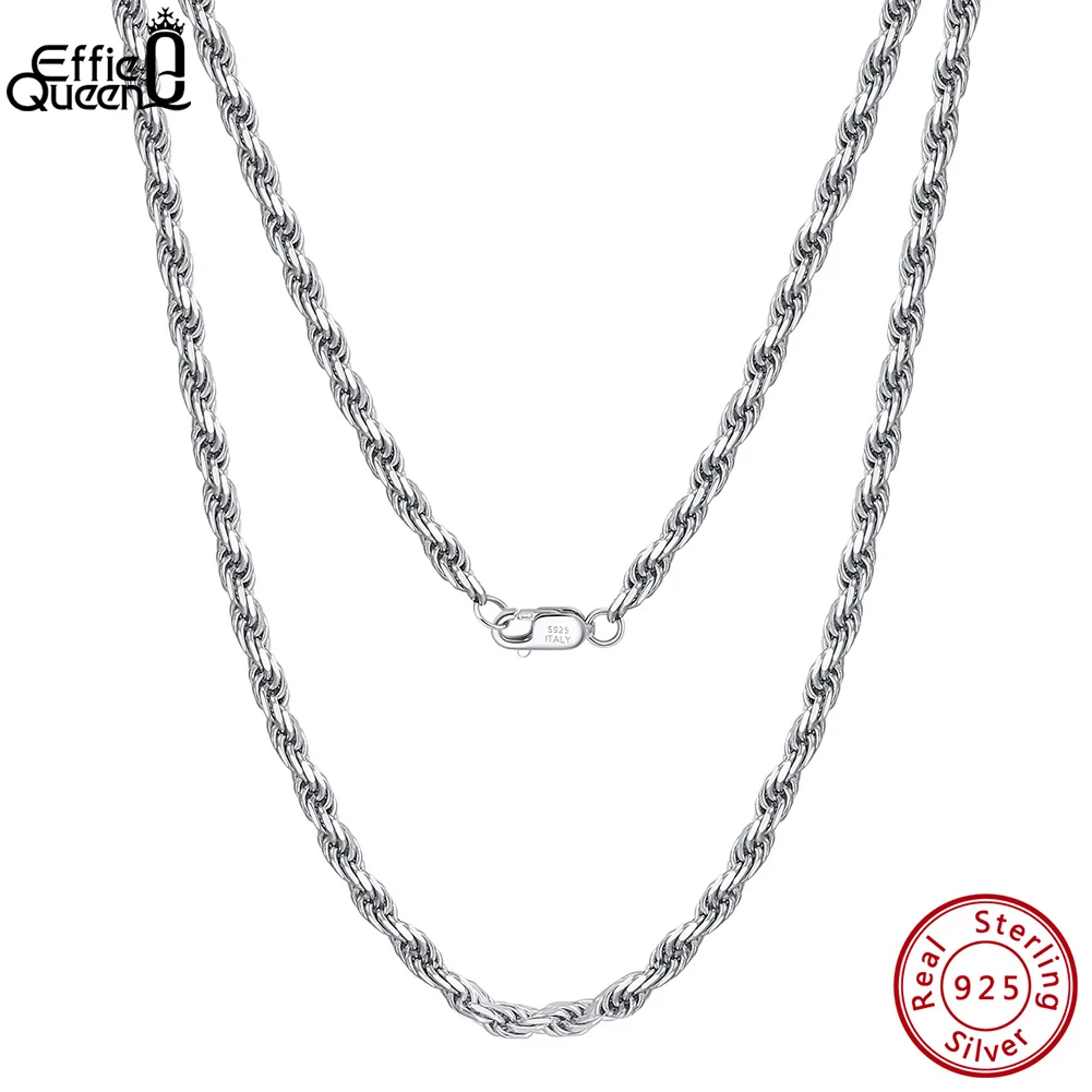 

Effie Queen 1.2/1.5/1.7/2.3mm Rope Necklace Unisex Daily 925 Sterling Silver Twisted Rope Chain Collar Diamond Cut Jewelry SC29