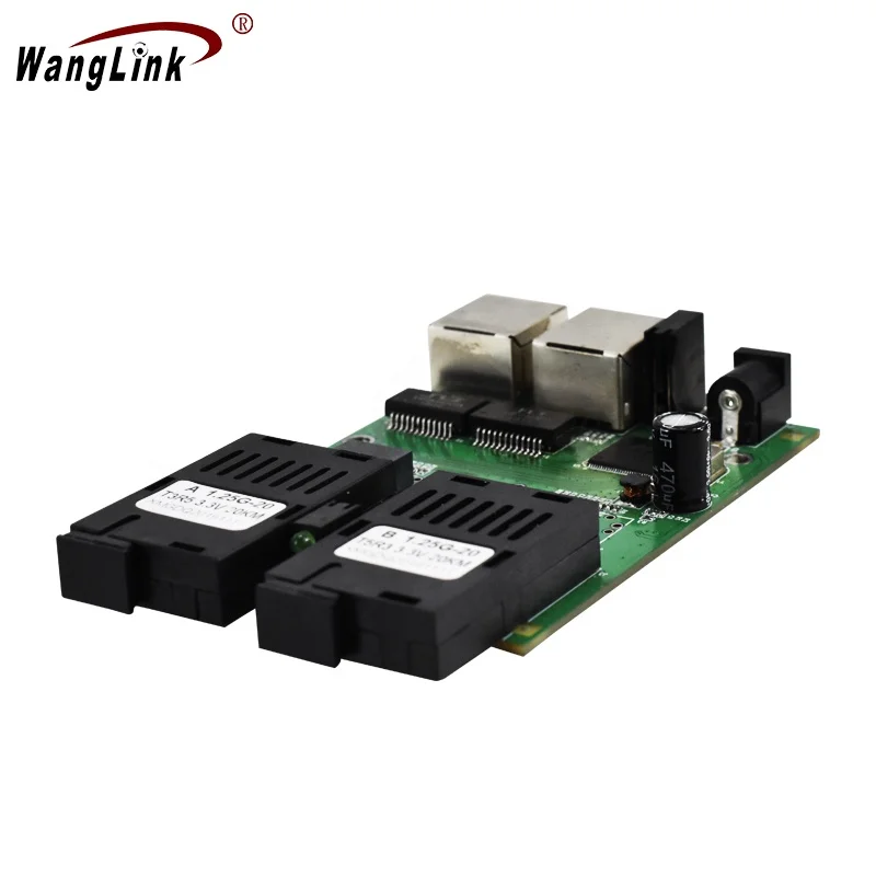 Wanglink Gigabit Media Converter Single Mode 2 RJ45 UTP and 2 SC fiber Port 3KM PCBA