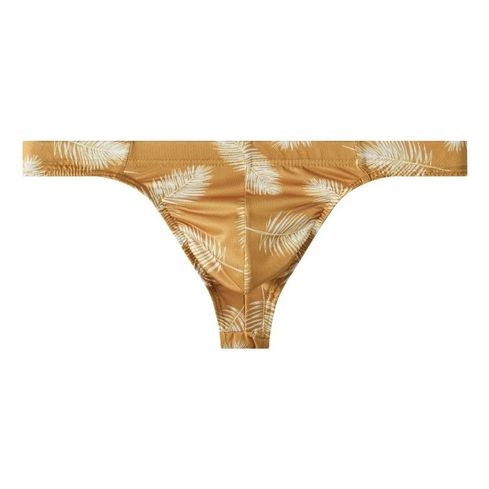 Comfort Thin Ice Silk Men Thongs Low Waist Seamless Underwear Feather Print Men Panties Male