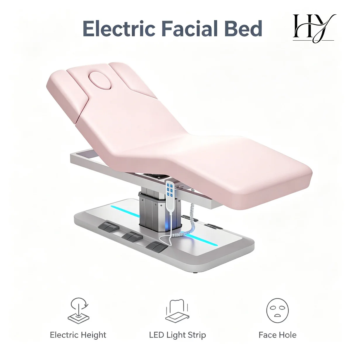 Salon Furniture 3 Motors Electric Beauty Bed Single Column Base Salon Electric Spa Massage Bed With Built-in Foot Control