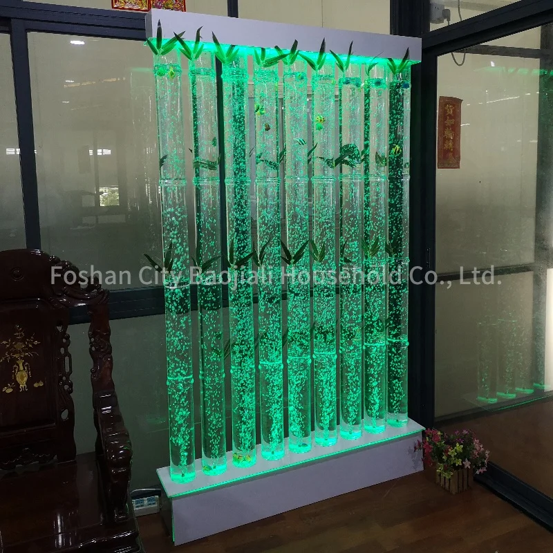 Custom, home room led glowing aquarium water bubble column wall lamp room divider screen