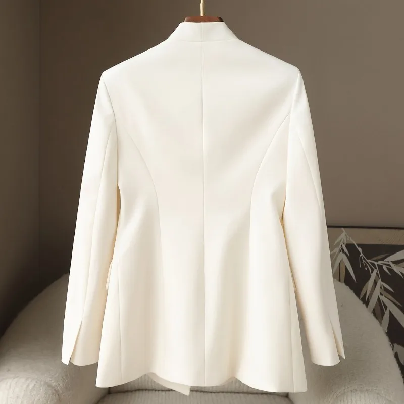 Wool-blend suit women's single-button slim-fitting small stand-up collar top
