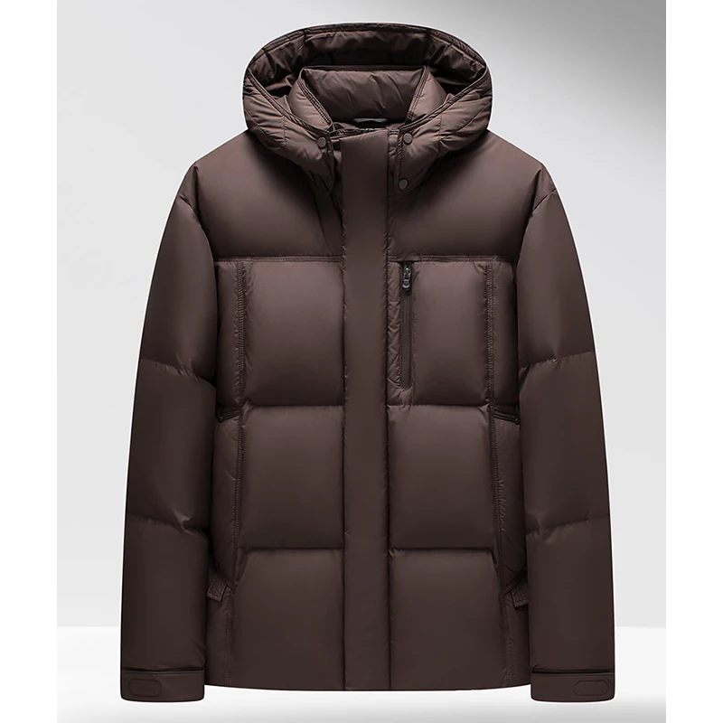 Solid Color Warm Hooded 90% White Duck Down Jackets 2025 Winter Men's Windproof Puffer Coats Outwear Thick Paaded Tops Clothing