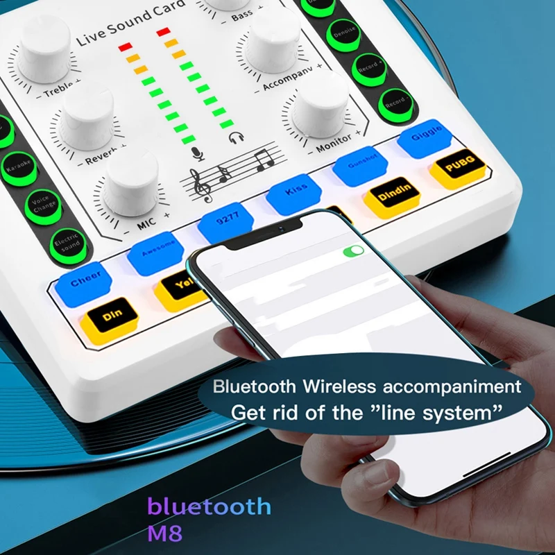 White Live Sound Card M8 Wireless Bluetooth Audio Mixer Digital Mixer Noise Reduction Live Streaming Broadcast Podcasting