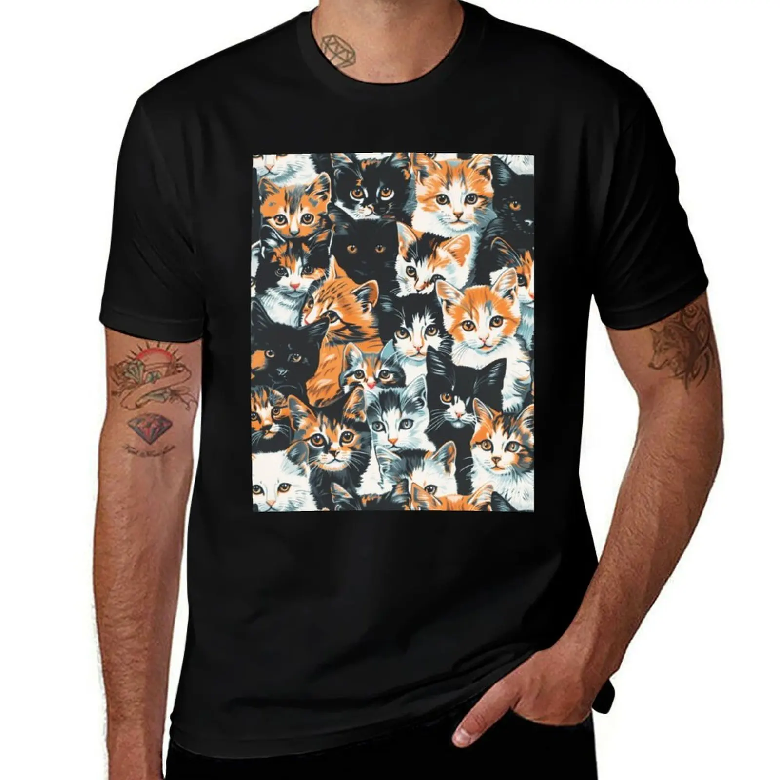 

Adorable Vintage Cute Cat Kittens Pattern Art T-Shirt Lightweight Casual Summer T-Shirt