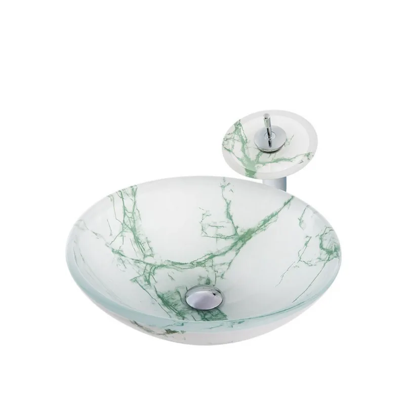 

Creative modern simple tempered glass basin, marble texture wash basin, artistic basin