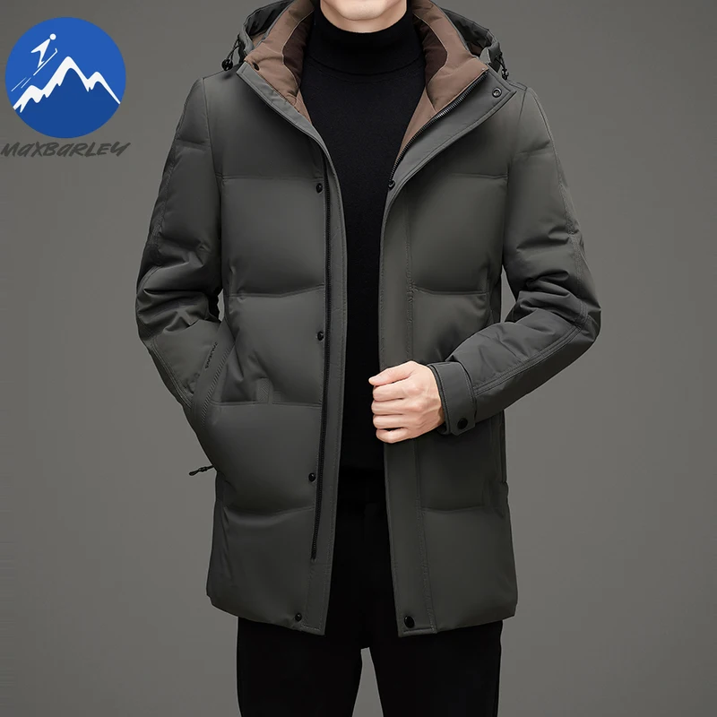 Maxbarley Mens Down Jacket Fashion Hooded Commute Office Thickened Warm Puffer Coat Luxury Travel Windproof Lightweight Parka