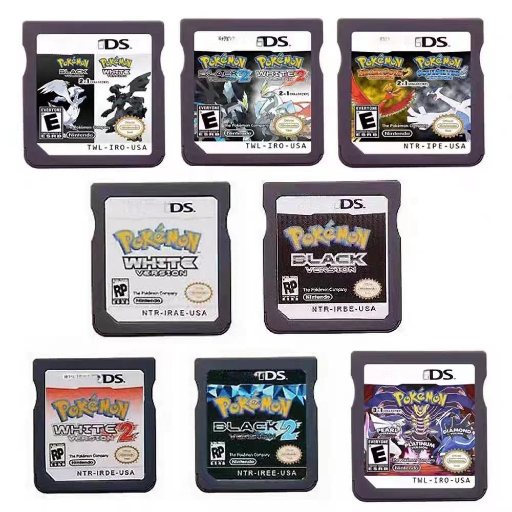 Cartão de Jogo NDS Pokémon Versão em Inglês Black and White Platinum Silver Soul Gold Heart Pearl Diamond Compatível com DS/NDS/3DS