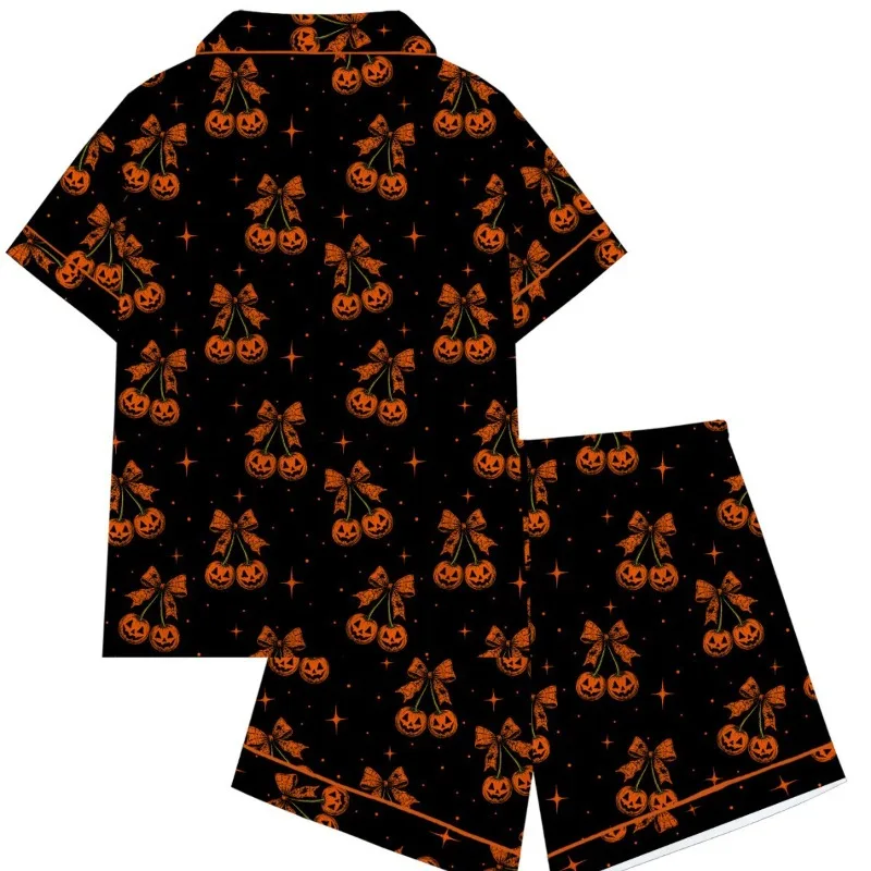 Women's Double Short Pajamas with TK Cherry Pumpkin Cartoon Print, Soft Milk Silk for Halloween Fun 3