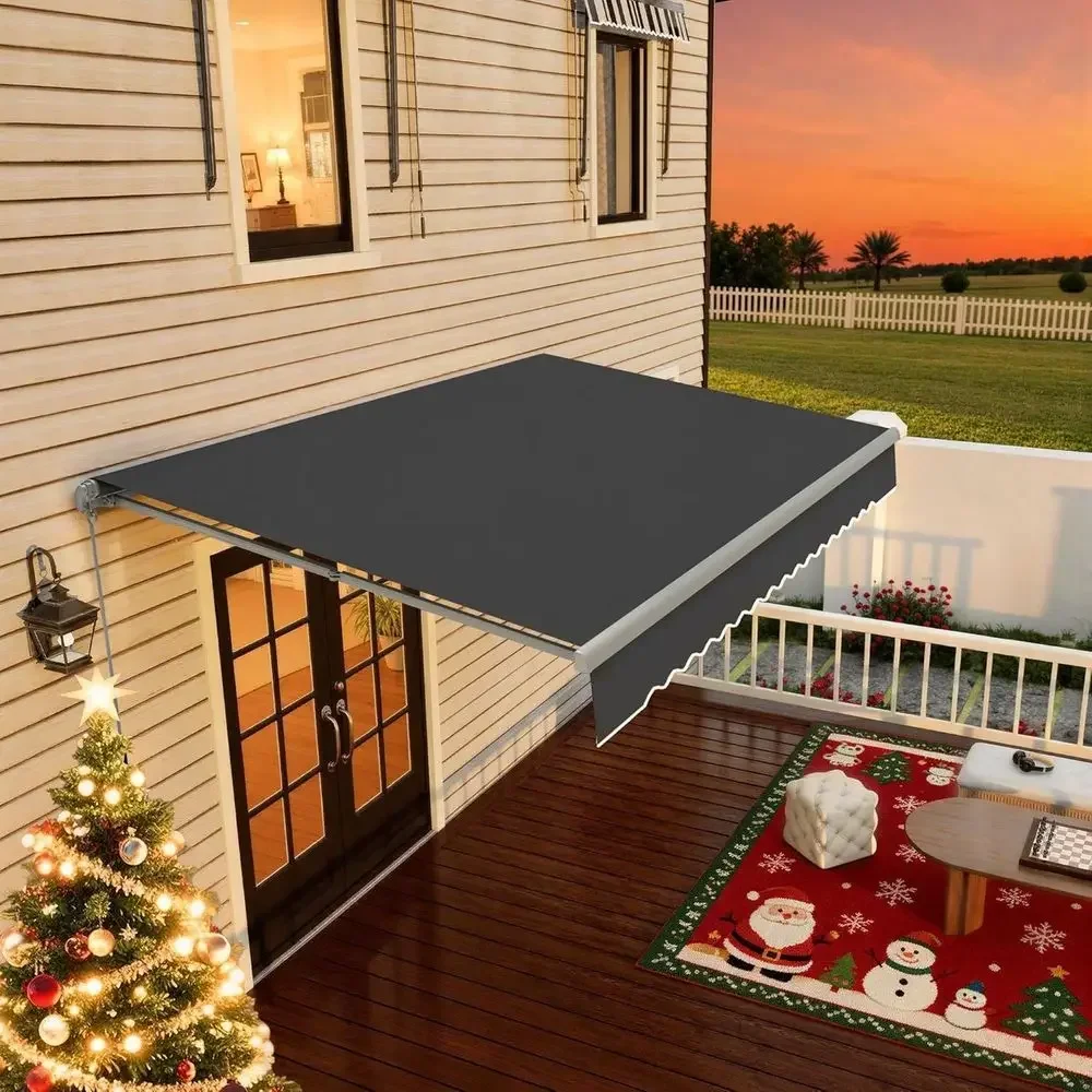 10x8 Outdoor Retractable Awning, Grey, for Patio Sunshade