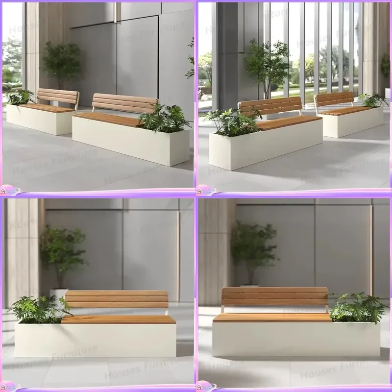 Custom Stainless Steel Bench with Flower Box Outdoor Park Shopping Center Planter Seat Public Garden Metal Seating Furniture