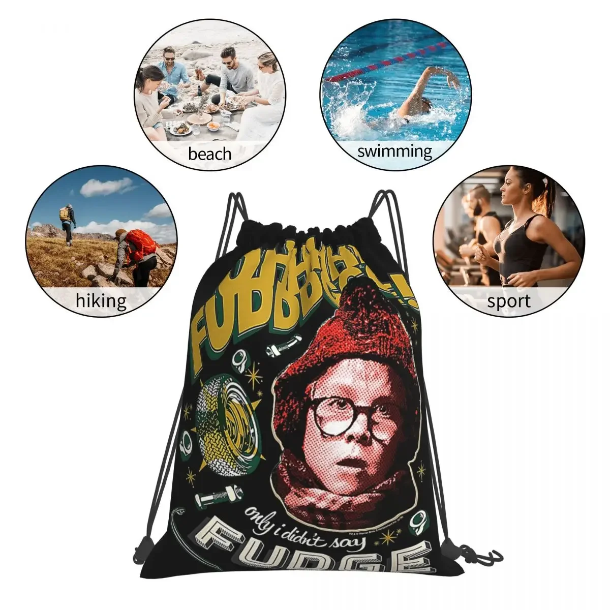 A Christmas Story Oh Fudge Mochilas, Drawstring Bundle, Pocket Shoes Bag, Bookbag para estudantes de viagens