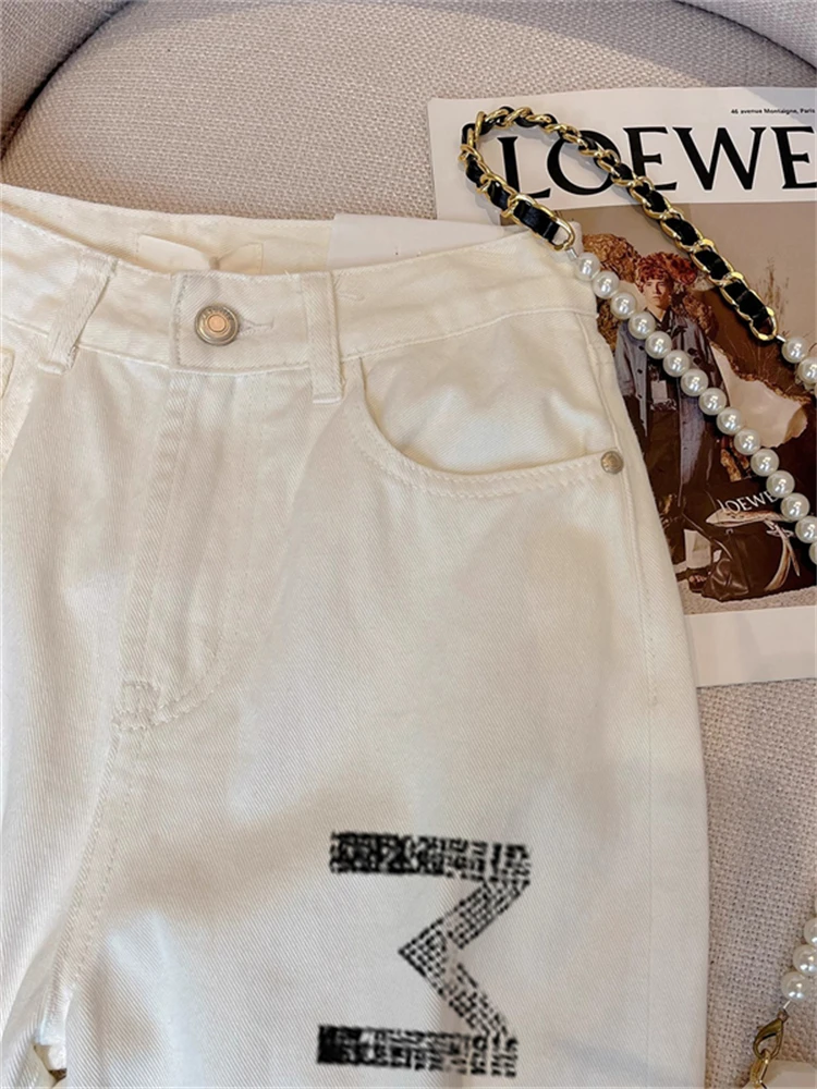 

White Casual fiti Wide Leg Jeans Men Women Summer Design Sense Versatile Loose Straight Long Pants High Waist Jeans