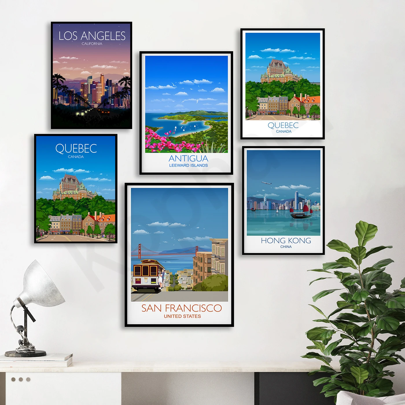 Vancouver Los Angeles San Francisco Antigua Menorca Quebec Phuket Hong Kong London Sydney . City Travel Scenery Poster