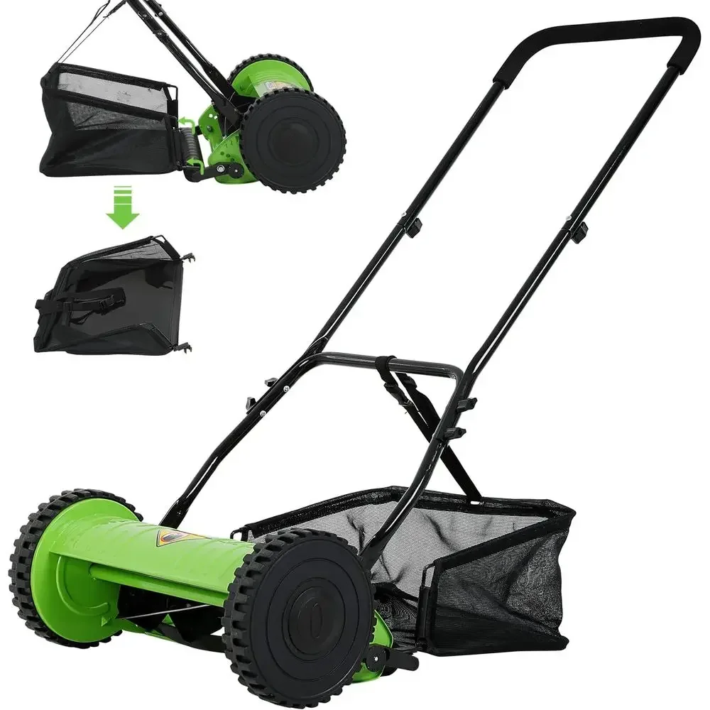 

15-Inch Manual 5-Blade Lawn Mower with Detachable Catcher and Adjustable Height