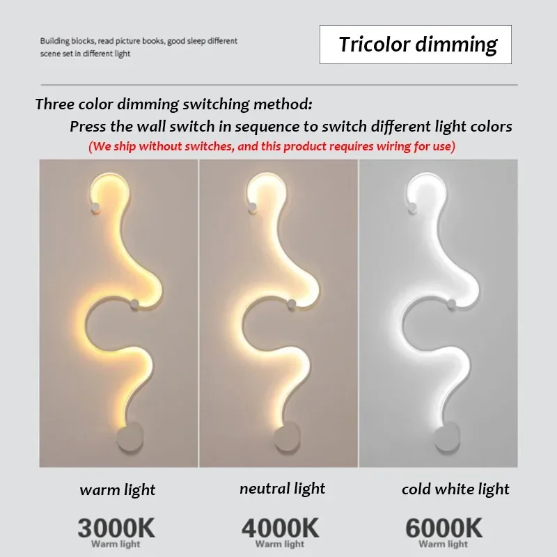 Simple Linear Wall Lamp LED Snake Shaped Decorative Light Three Color Dimming Indoor Lighting Bedside Lantren for Living Room