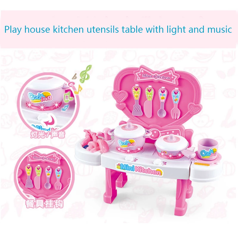 Kinderen Keuken Speelgoed Meisjes Baby Kids Play House Toy Keukengerei Koken Potten Pannen Voedsel Gerechten Cookware Met Lichte Muziek