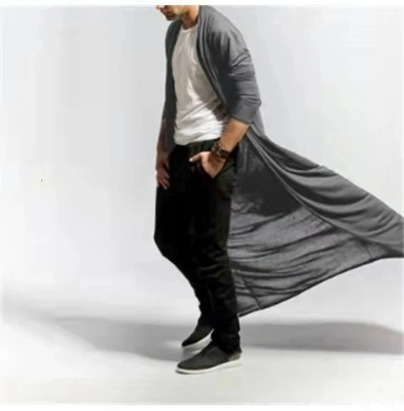 ربيع الخريف جديد الرجال سترة عباءة ناضجة فضفاضة Vintage سترة واقية طويلة موضة عادية سترة واقية الصلبة المعطف الرجال القمم