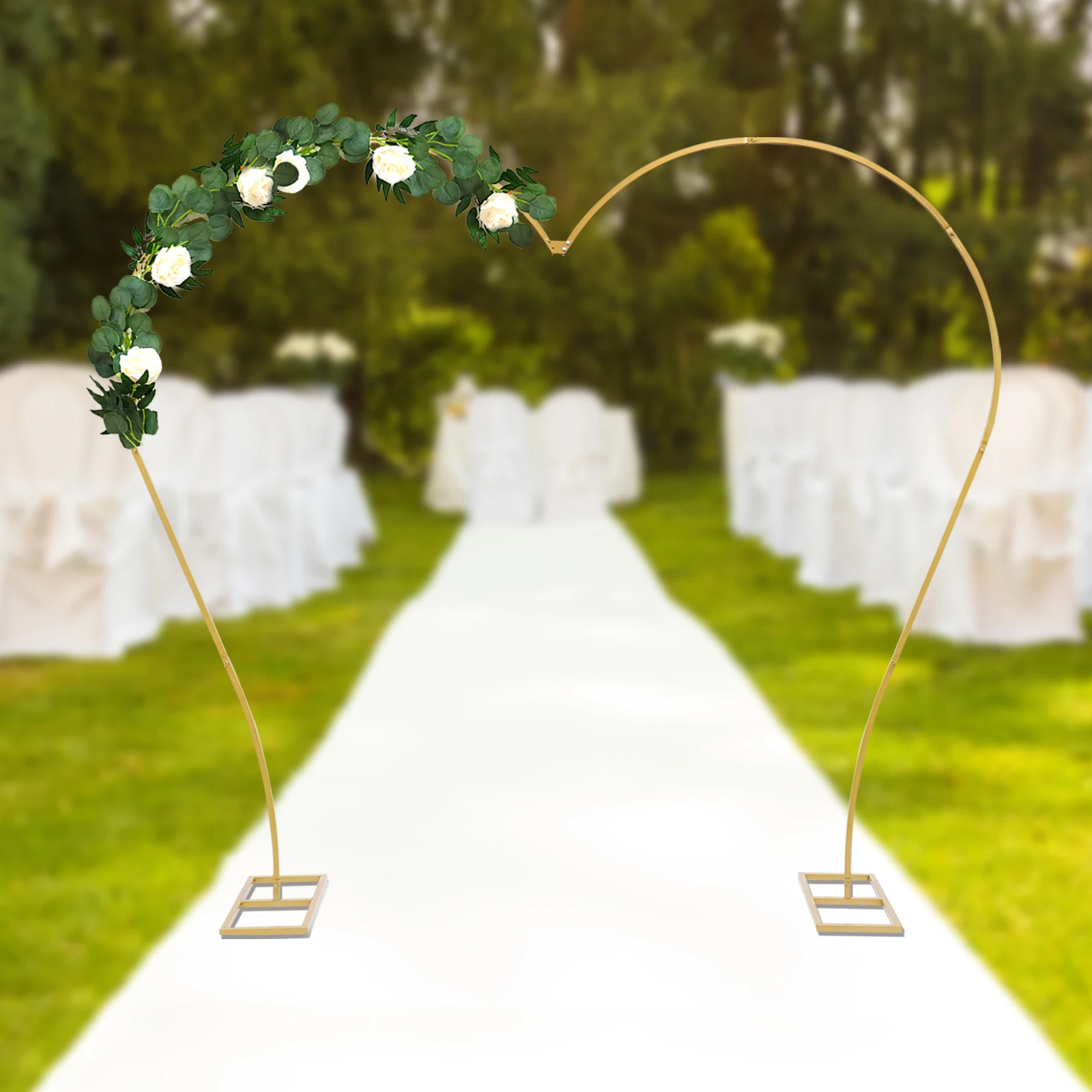 Metal casamento Arch Frame, Coração-Shaped Archway Flor Balão Backdrop Stand, Gold Rack
