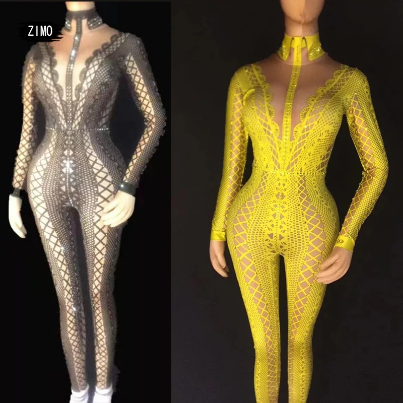 custom white black Spandex Print Stretch Jumpsuit Stage Singer Dancer Performance Rompers birthday pole dance outfits for women
