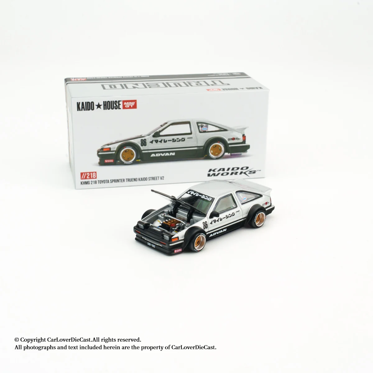 Kaido House + MINIGT Toyota AE86 Sprinter Trueno Kaido Street V2 KHMG218-CH Car Alloy Toys Diecast Metal Model for Children