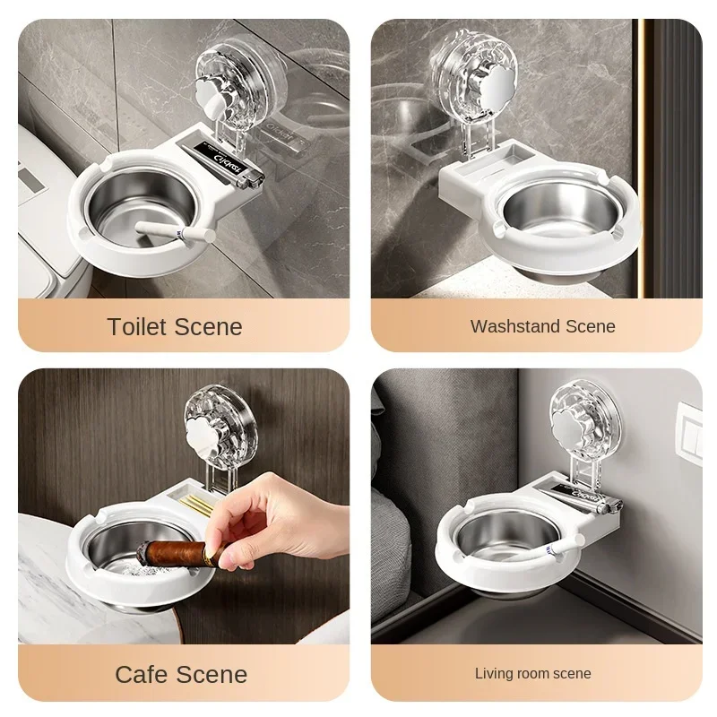 Hot Suction Cup Toilet Ashtray Wall Mounted Non Perforated High-end Stainless Steel Ashtray for Household Toilets and Bathrooms