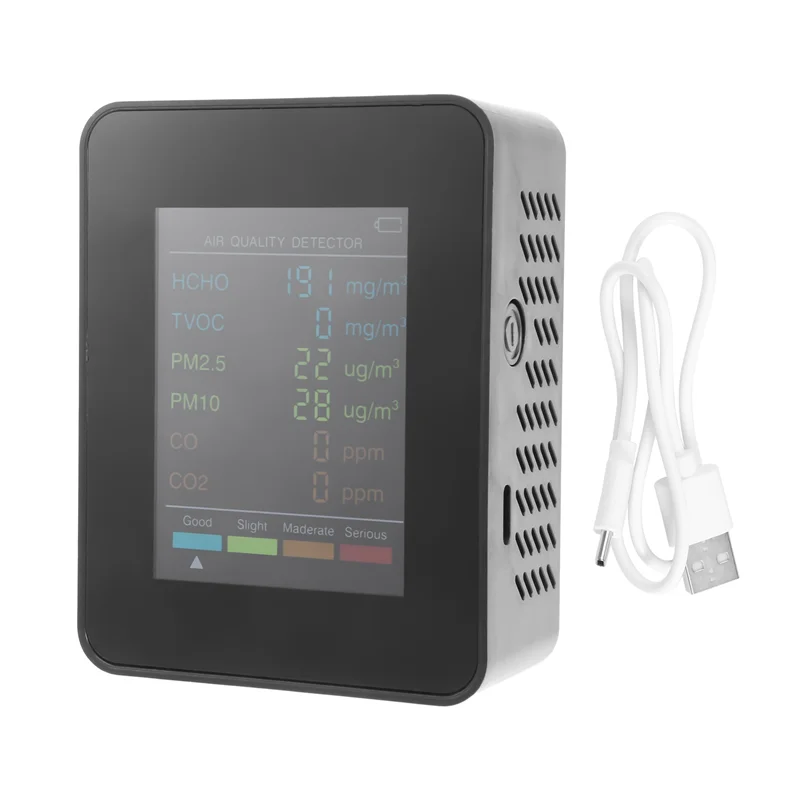 A41T 6 في 1 PM2.5 PM10 HCHO TVOC CO CO2 كاشف جودة الهواء CO CO2 الفورمالديهايد مراقب المنزل مكتب جهاز اختبار جودة الهواء