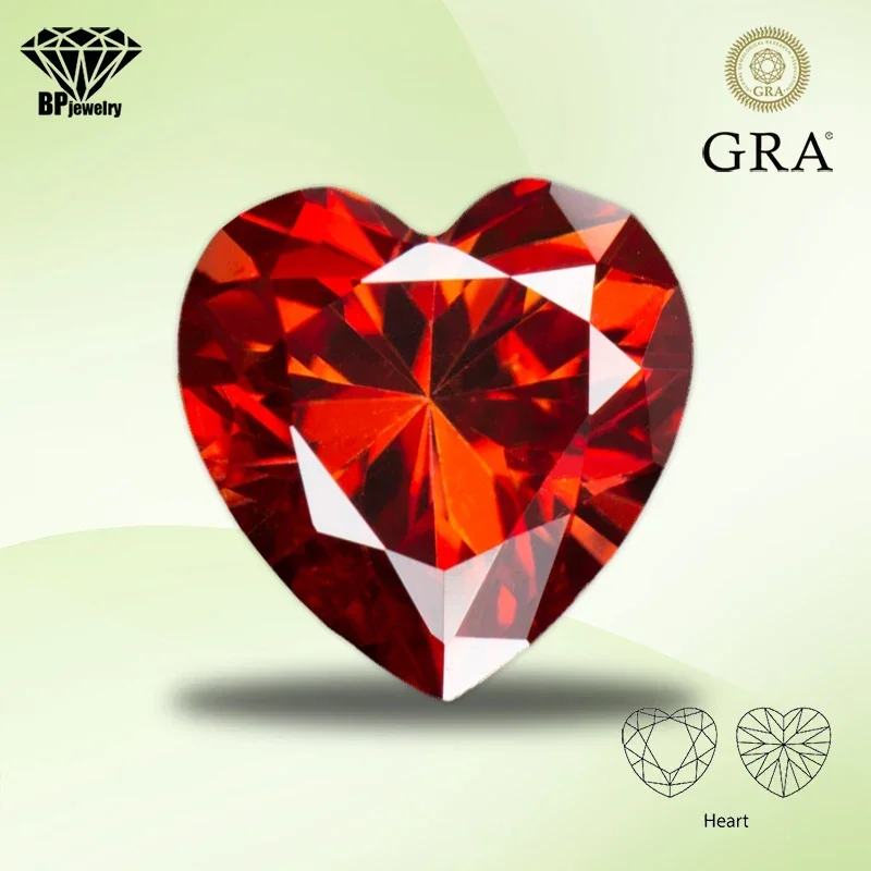 Moissanite Gemstone Garnet Color Heart Cut Lab Synthetic Created Heat Diamond for DIY Women Jewelry Making with GRA Certificate