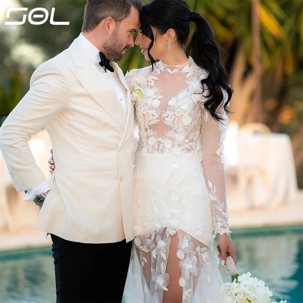 Vestido De Novia De tul De ilusión con Apliques De encaje 3D, Vestidos De Novia elegantes con Espalda descubierta, Vestidos De Novia De sirena