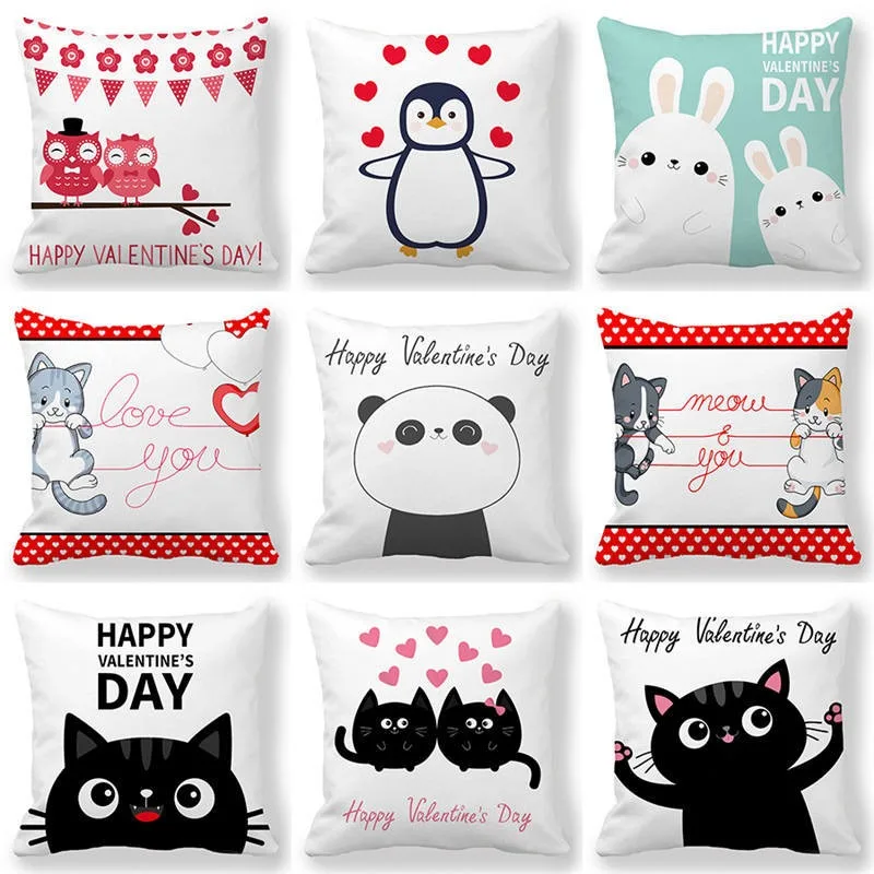 Office Sofa Car Cushion Cover Luxury Home Decoration Pillowcase Creative Valentine's Day Greetings Small Animal Pattern