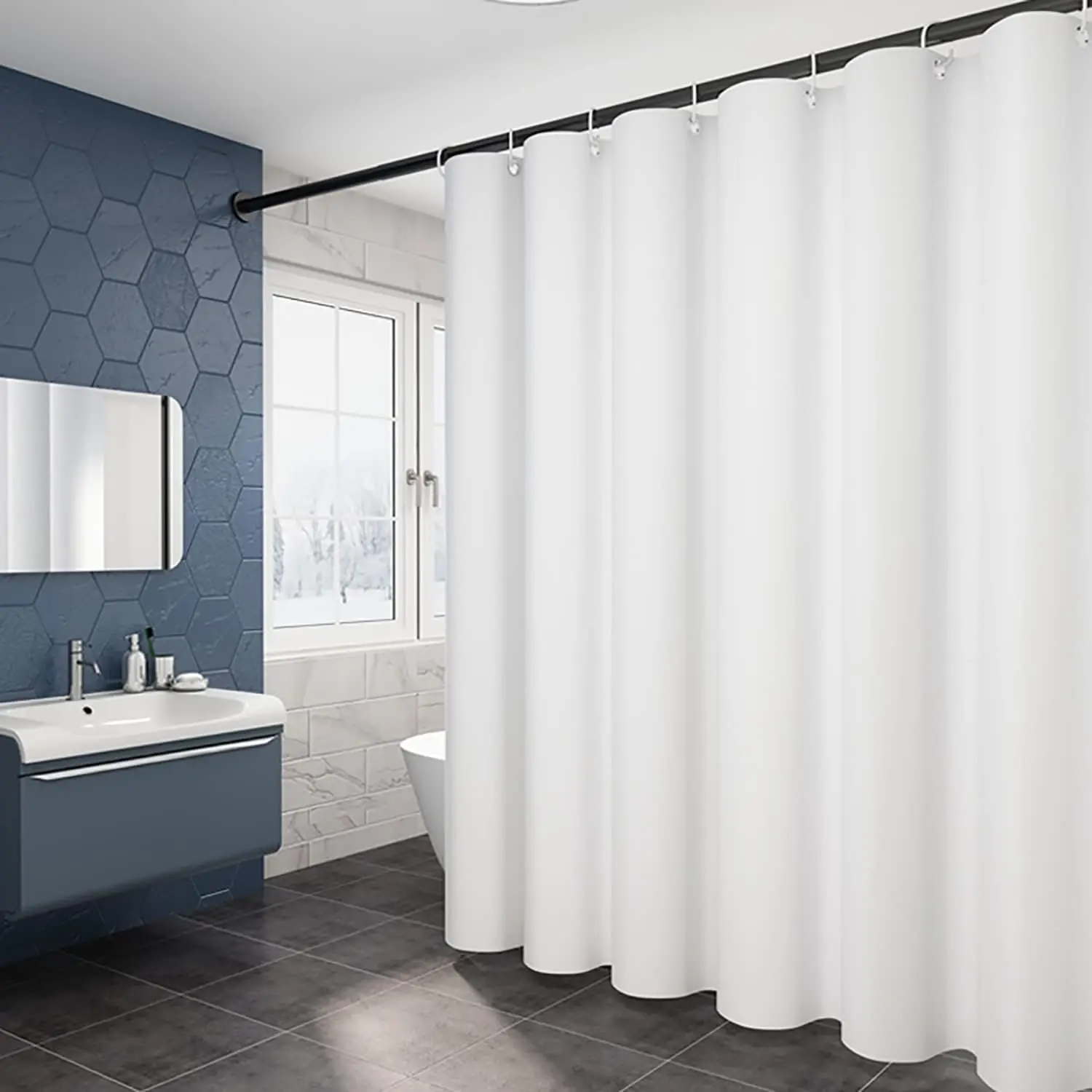 Cortina de ducha de Color sólido con contrapeso inferior, impermeable, lavable, decoración de baño, cortina de ducha con ganchos
