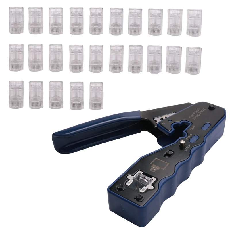 

Promotion! Ethernet RJ45 Pass Through Crimping Tool Bundle With CAT6 RJ45 Pass Through Ethernet 50U Modular Plug 25 Pack