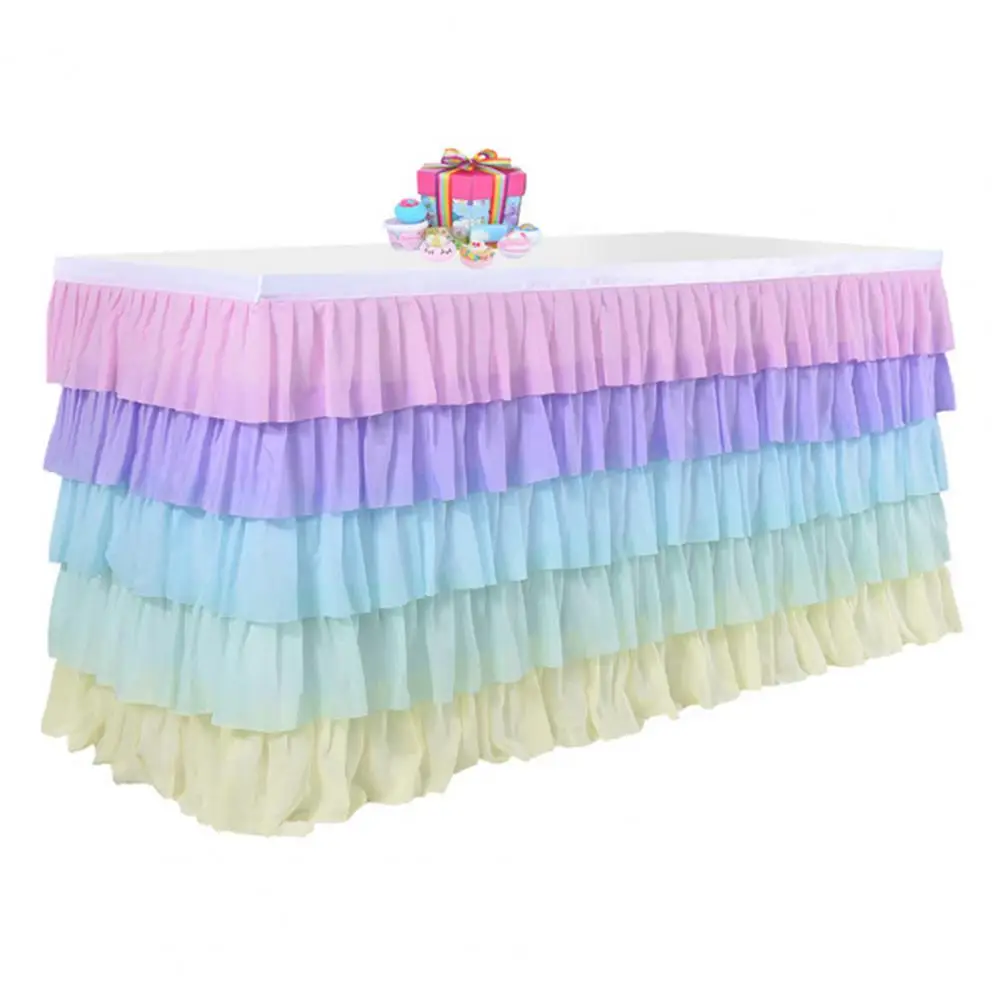 Jupe de table à volants multicouches, table rectangulaire, tables rondes, réutilisable, document arc-en-ciel nickel é, fêtes de plage