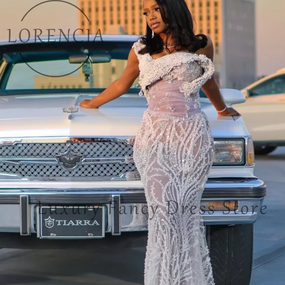 

Elegant Pearls Prom Dresses 2025 Glitter Sequin Mermaid Evening Party Gowns Customized Sleeveless One Shoulder vestido madrinha